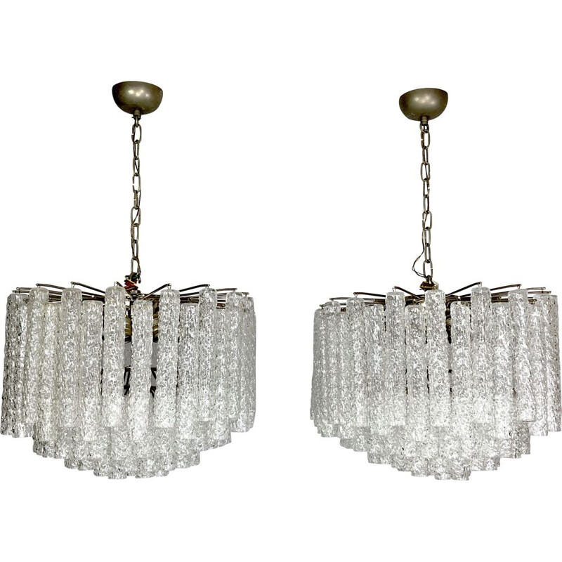 Pair of vintage murano clear glass chandeliers by Toni Zuccheri for Venini, Italy 1960s