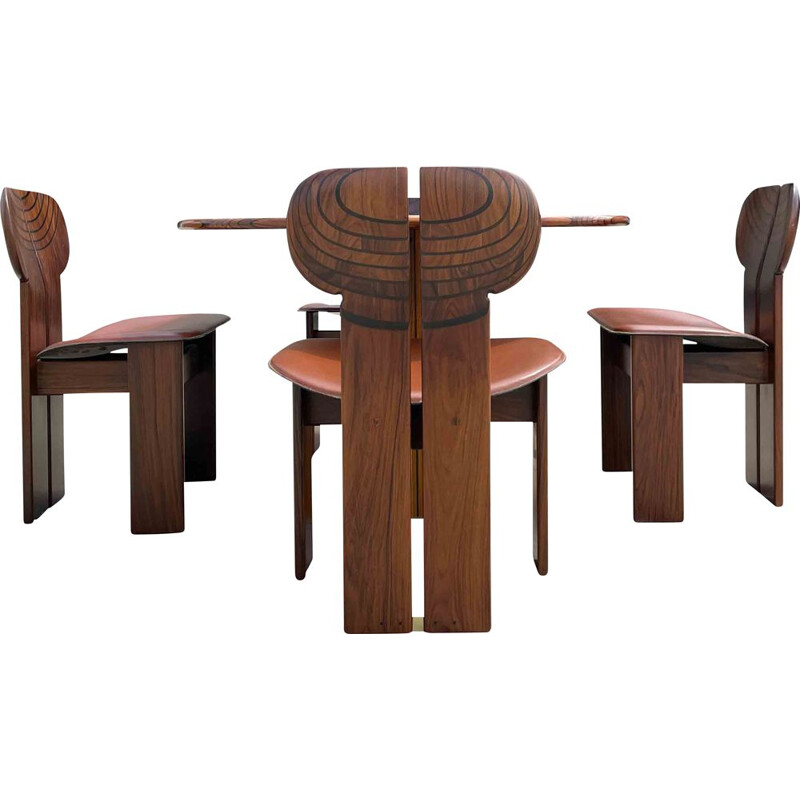 Dining set vintage 4 "Africa" chairs and  "Artona" table by Afra and Tobia Scarpa for Maxalto, 1975s