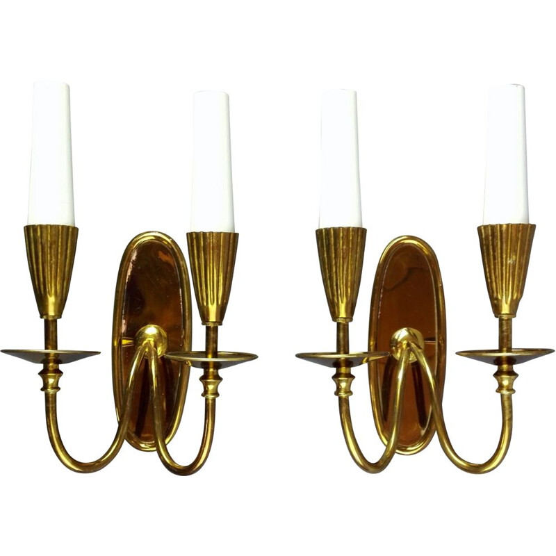 Pair of vintage sconces in solid brass, Italy 1950