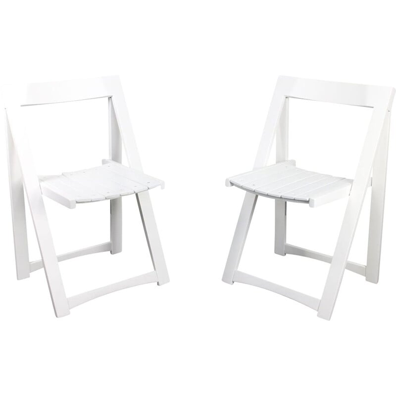 Pair of vintage white Trieste folding chairs by Aldo Jacober for Bazzani