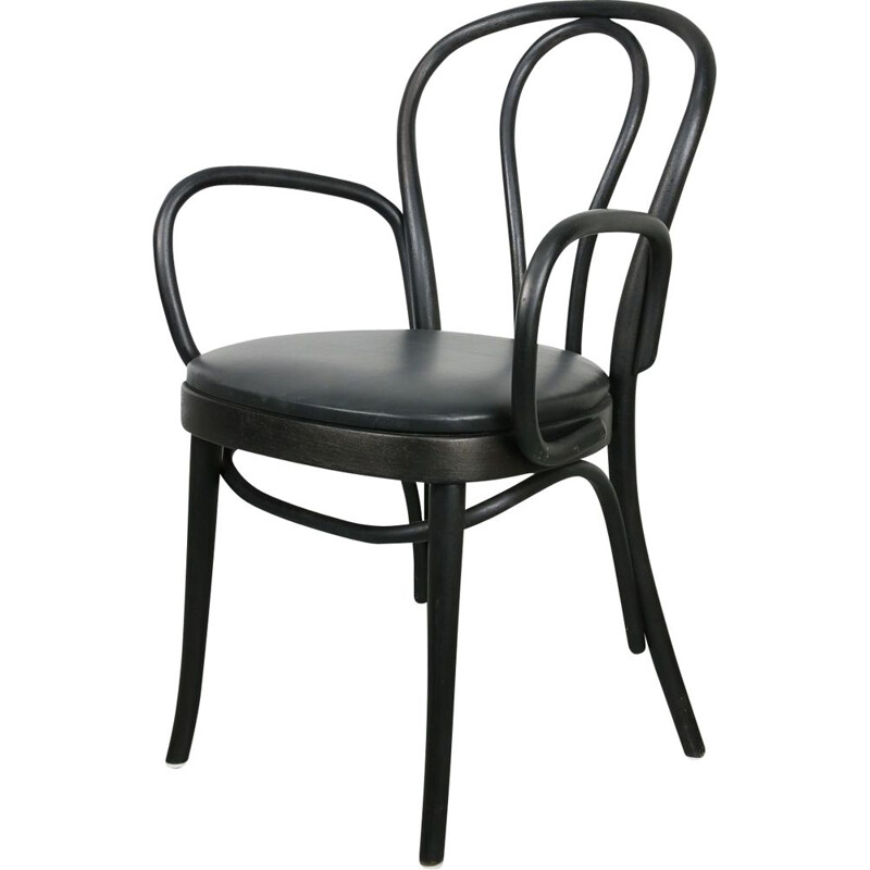 Cadeira nº 18 em pele preta com apoios de braços de Michael Thonet