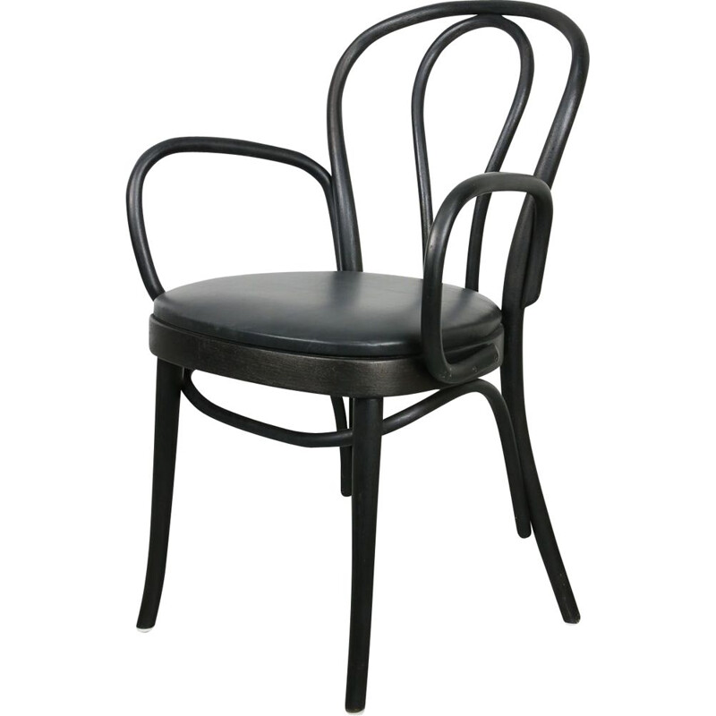 Schotel Kolonisten Fitness No.18 vintage stoel in zwart leer met armleuningen van Michael Thonet