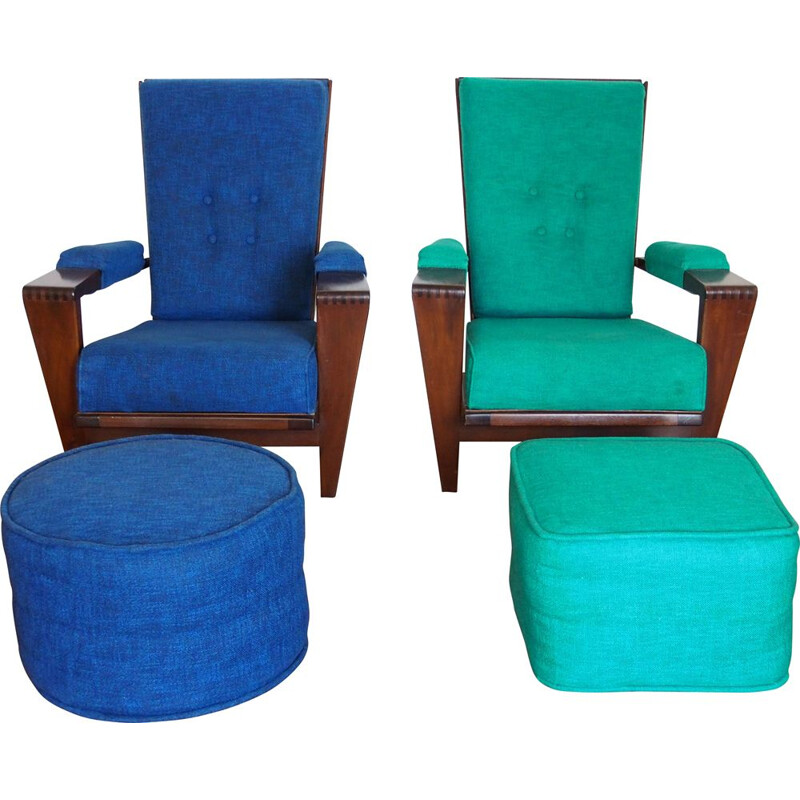 Par de poltronas vintage com ottomans por André Sornay, 1962