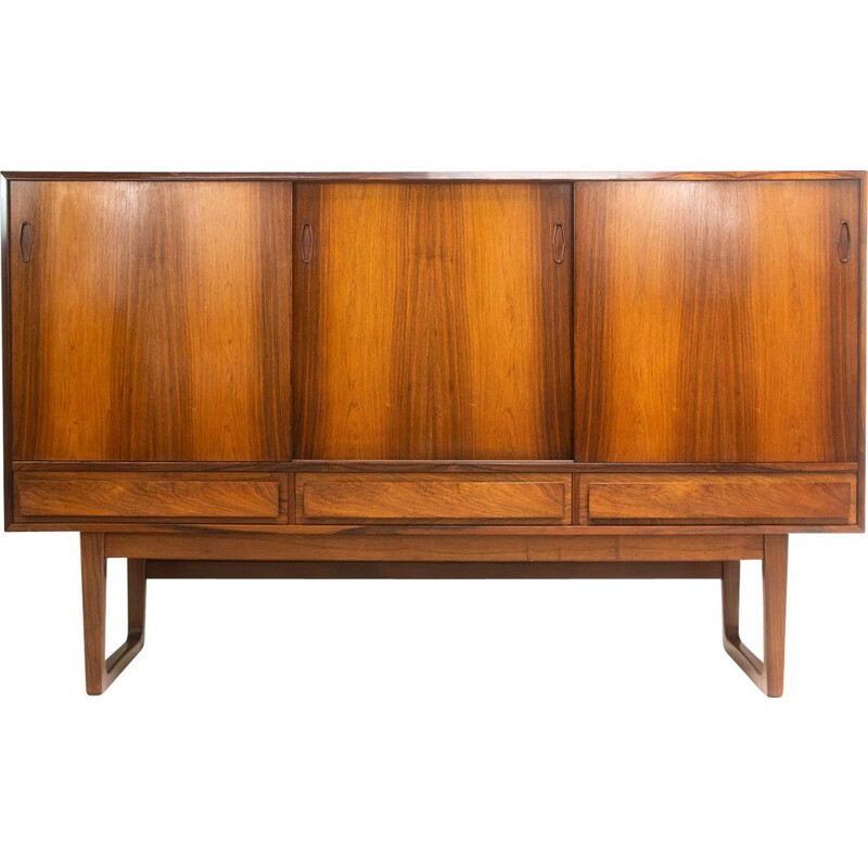 Vintage rosewood highboard with three sliding doors, Danish 1960