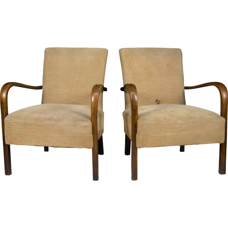 Pair of vintage art deco wood armchairs by Fischel, 1930