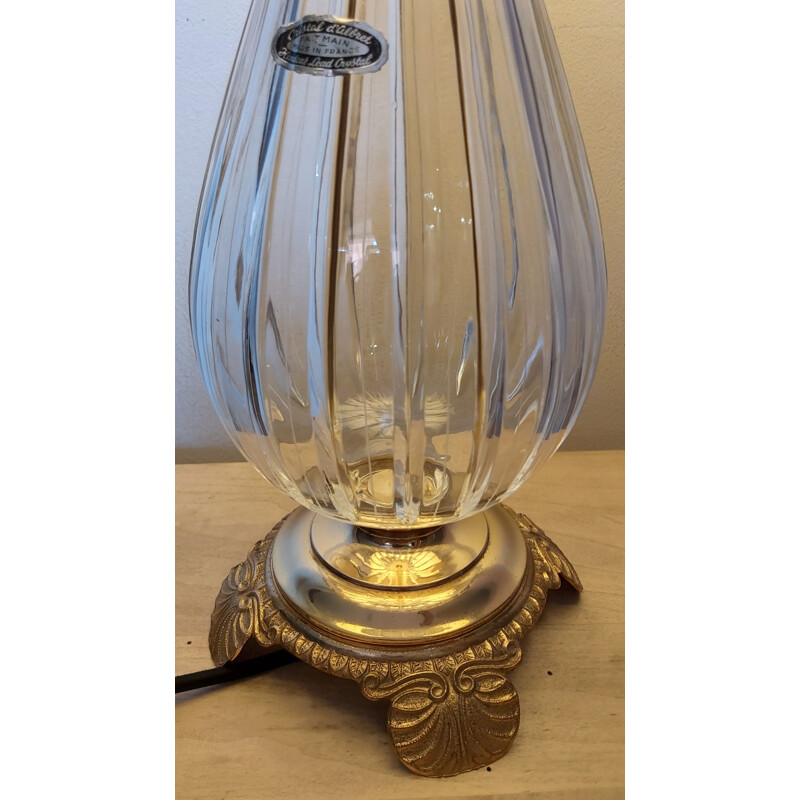 Lampe de table vintage en verre de cristal et laiton par Cristal d'Albret, France 1970