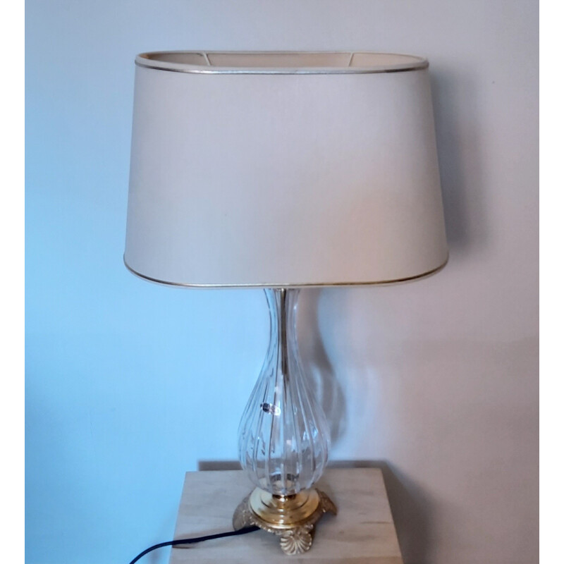 Vintage crystal glass and brass table lamp by Cristal d'Albret, France 1970s