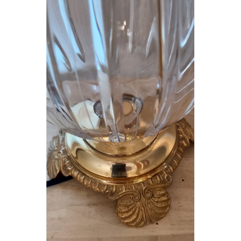 Vintage crystal glass and brass table lamp by Cristal d'Albret, France 1970s