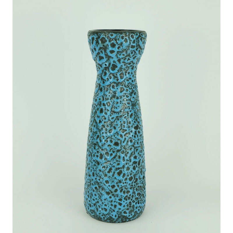 Vase vintage modèle 520-32 à glaçure de lave grasse en bleu et noir de Scheurich, 1960