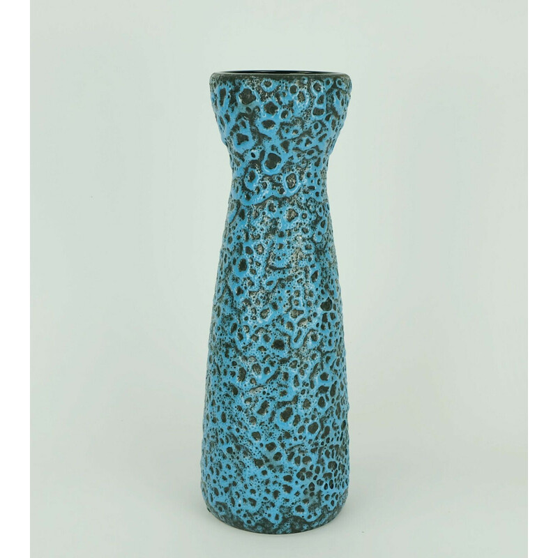 Vintage model 520-32 fat lava glaze in blue and black vase by Scheurich, 1960s