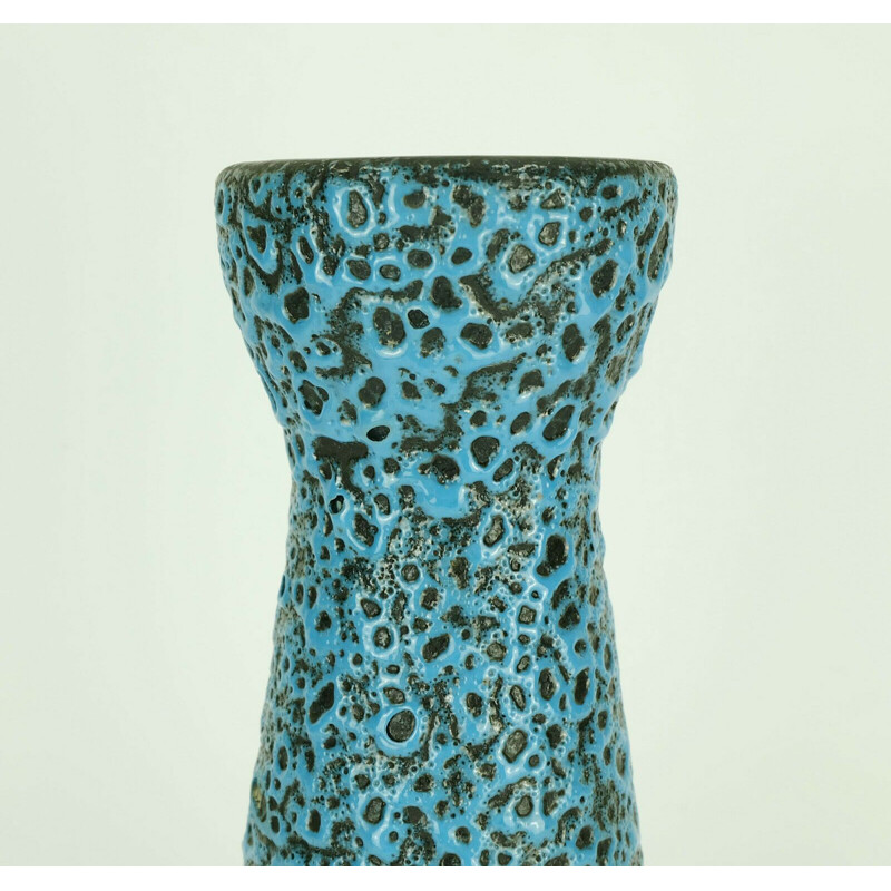 Vintage model 520-32 fat lava glaze in blue and black vase by Scheurich, 1960s
