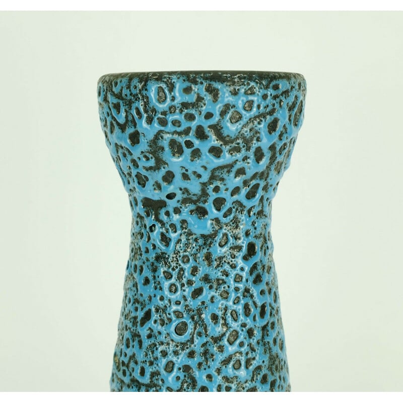 Vintage model 520-32 fat lava glaze in blue and black vase by Scheurich, 1960s