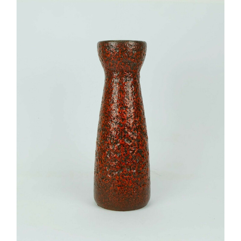 Vintage model 520-32 fat lava glaze in red and black vase by Scheurich, 1960s