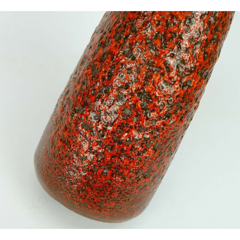 Vintage model 520-32 fat lava glaze in red and black vase by Scheurich, 1960s