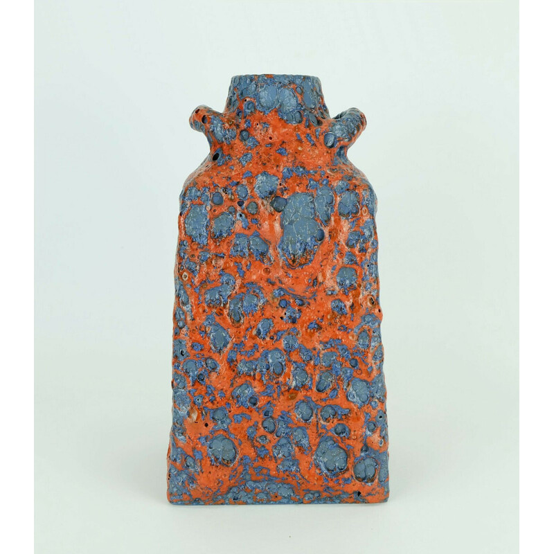 Vintage vase with fat lava glaze in orange and blue by ES-Keramik, 1960s