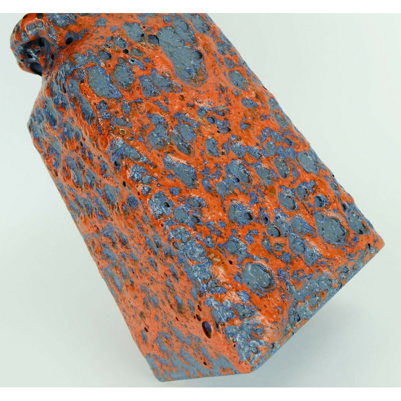Vintage vase with fat lava glaze in orange and blue by ES-Keramik, 1960s