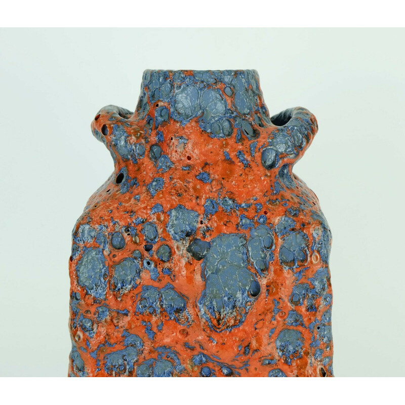 Vase vintage avec une glaçure de lave grasse en orange et bleu par ES-Keramik, 1960
