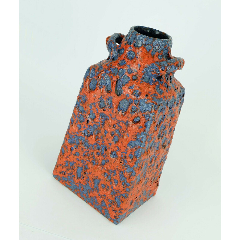 Vintage vase with fat lava glaze in orange and blue by ES-Keramik, 1960s