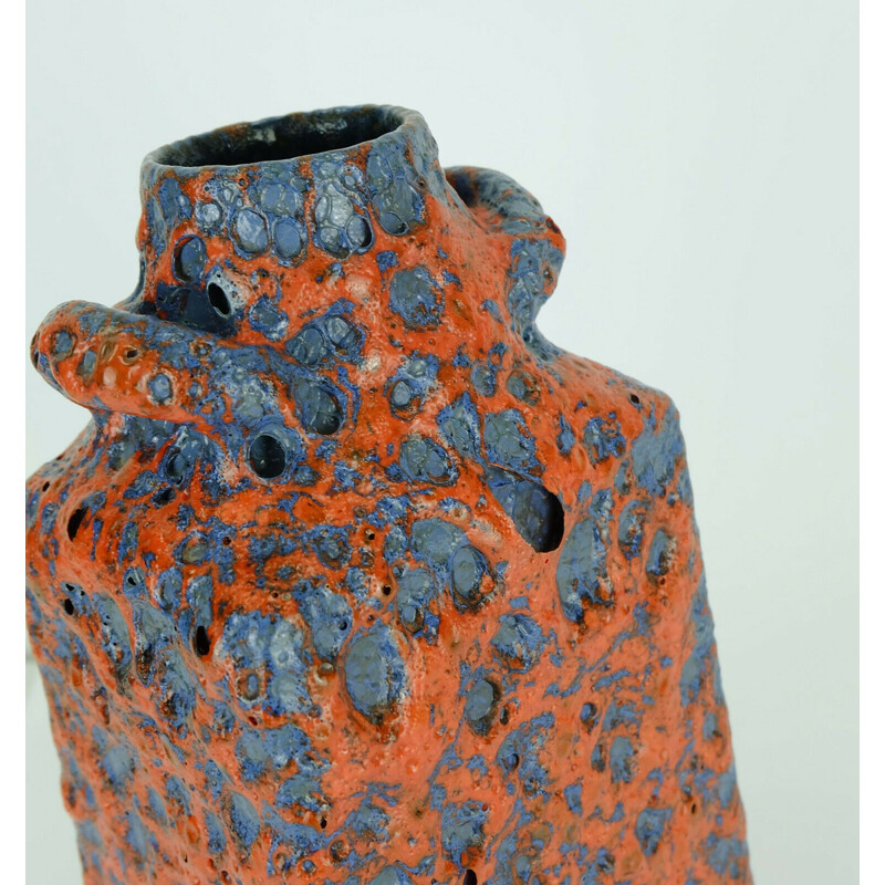 Vintage vase with fat lava glaze in orange and blue by ES-Keramik, 1960s