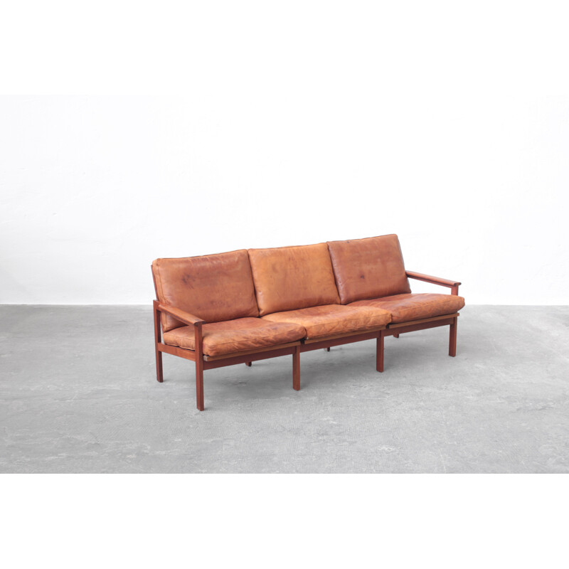 Mid century leather and teak sofa by Illum Wikkelsø for Niels Eilersen, 1960s