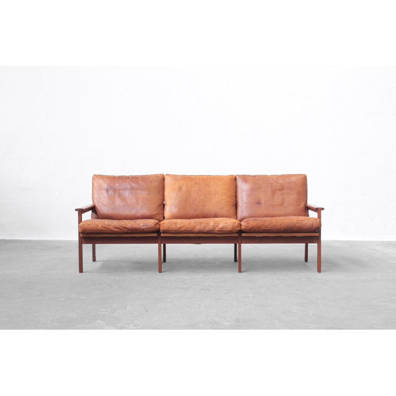 Mid century leather and teak sofa by Illum Wikkelsø for Niels Eilersen, 1960s