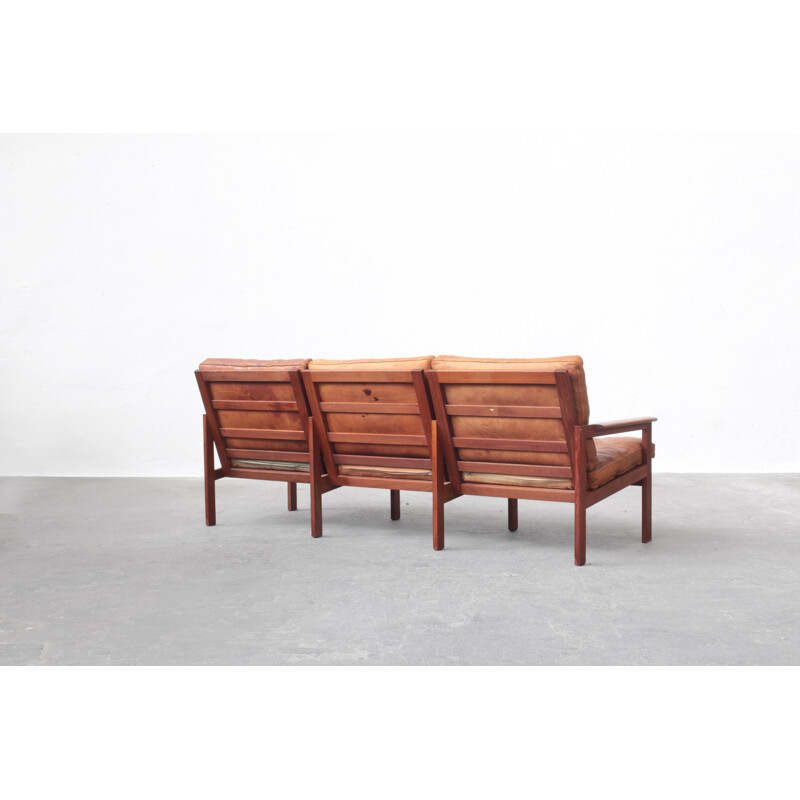 Mid century leather and teak sofa by Illum Wikkelsø for Niels Eilersen, 1960s