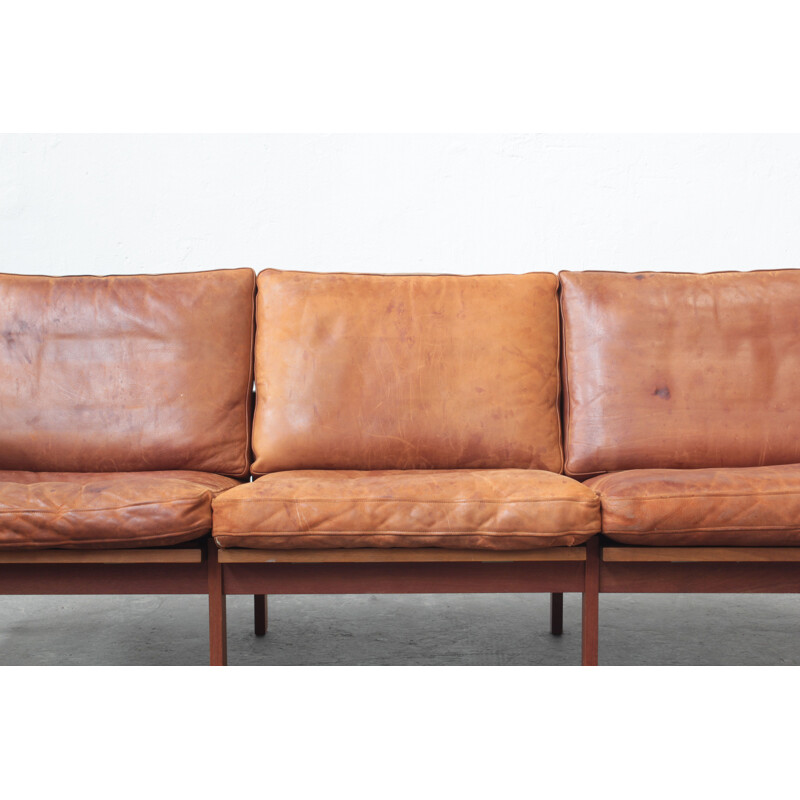 Mid century leather and teak sofa by Illum Wikkelsø for Niels Eilersen, 1960s