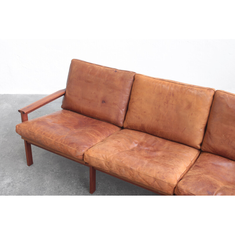 Mid century leather and teak sofa by Illum Wikkelsø for Niels Eilersen, 1960s