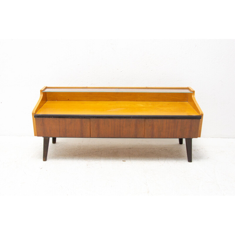 Mid century walnut and glass dressing table, Czechoslovakia 1960s