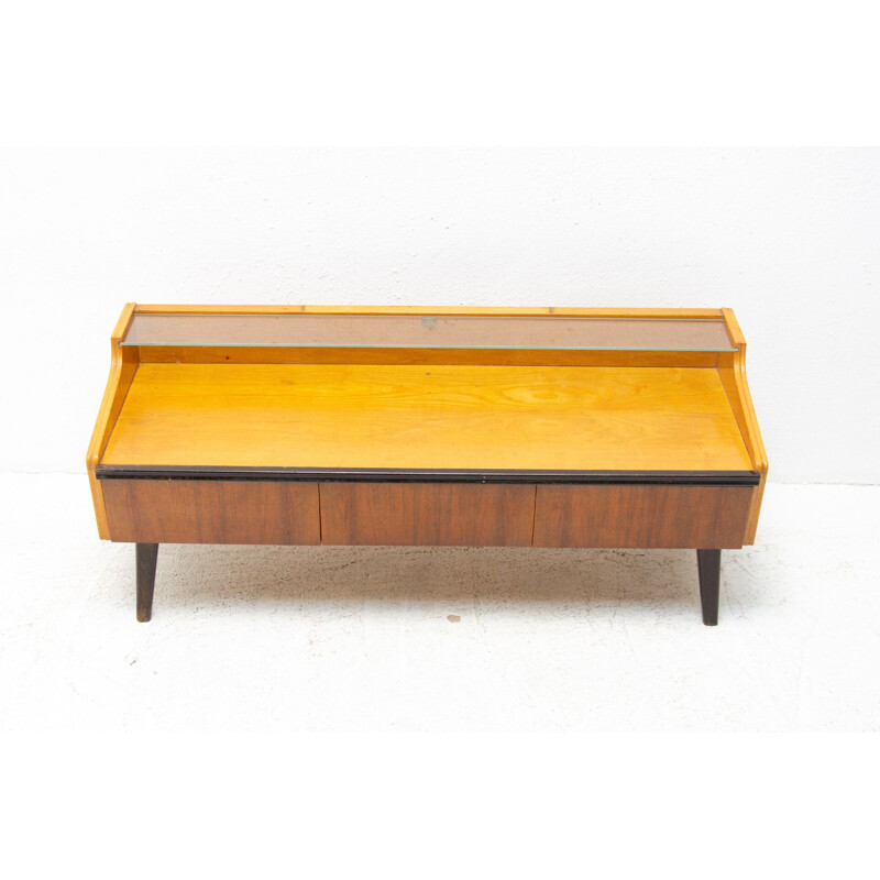 Mid century walnut and glass dressing table, Czechoslovakia 1960s