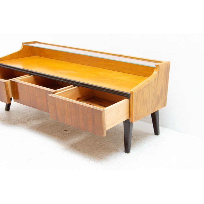 Mid century walnut and glass dressing table, Czechoslovakia 1960s