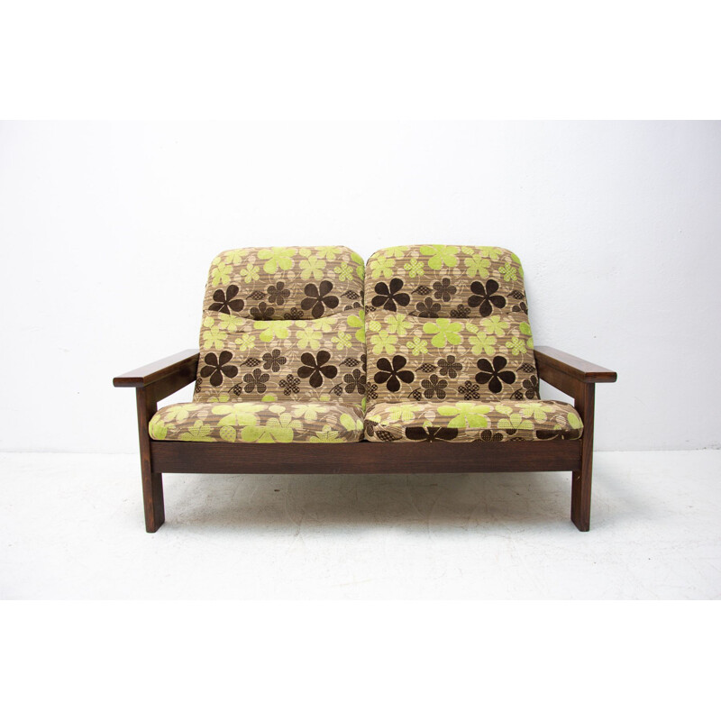 Vintage Scandinavian style fabric and beechwood living room set, 1980s