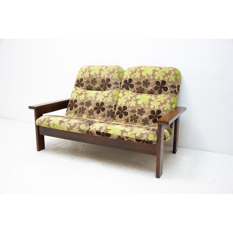 Vintage Scandinavian style fabric and beechwood living room set, 1980s