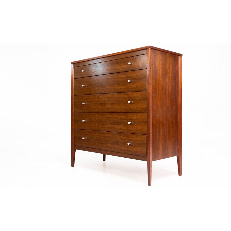 Mid century British indian laurel teak chest of drawers by W H Russell for Gordon Russell, 1963