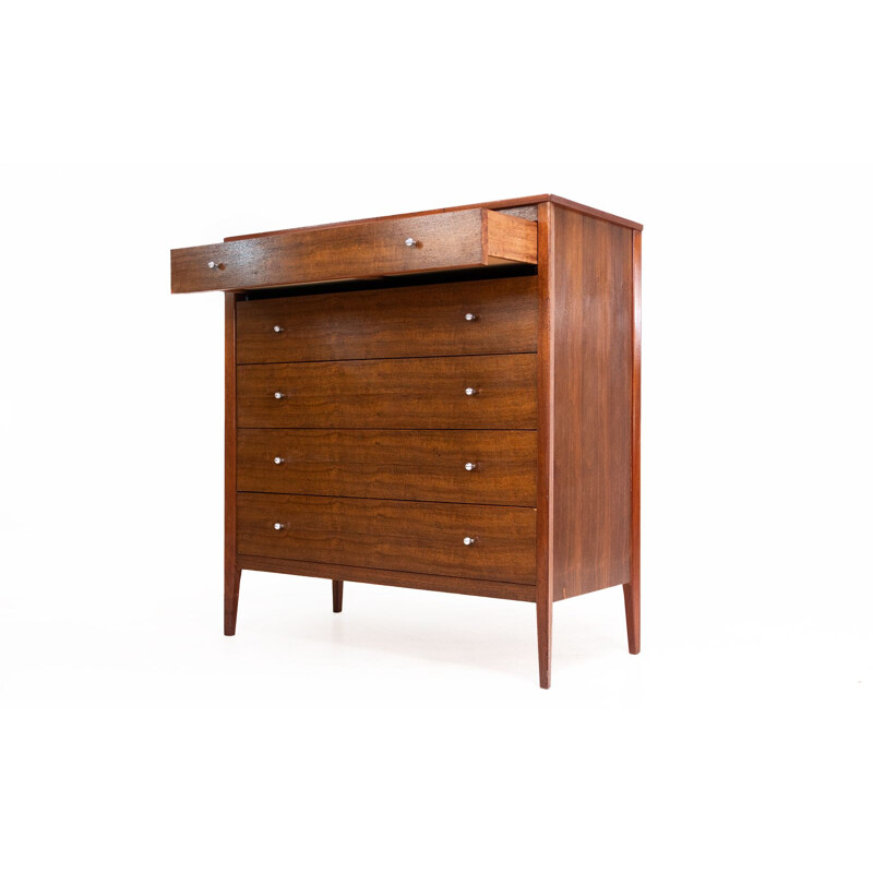 Mid century British indian laurel teak chest of drawers by W H Russell for Gordon Russell, 1963