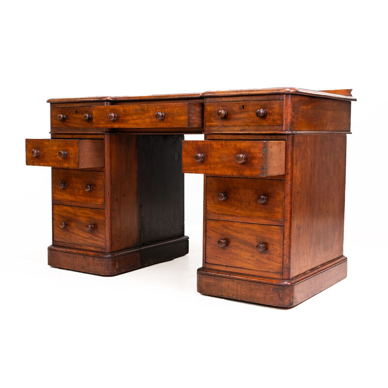 Mid century mahogany pedestal desk by Heal & Son, London