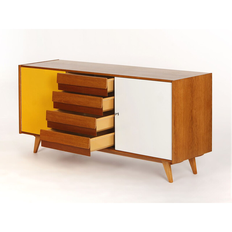 Mid century yellow and white sideboard U 460 by Jiri Jiroutek for Interier Praha, Czechoslovakia 1960s