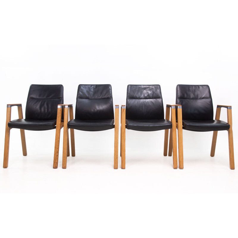 Set of 4 vintage leather office armchairs by Sven Christiansen for Sven Fulcrum