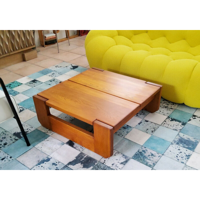 Vintage elmwood coffee table by Maison Regain, 1960