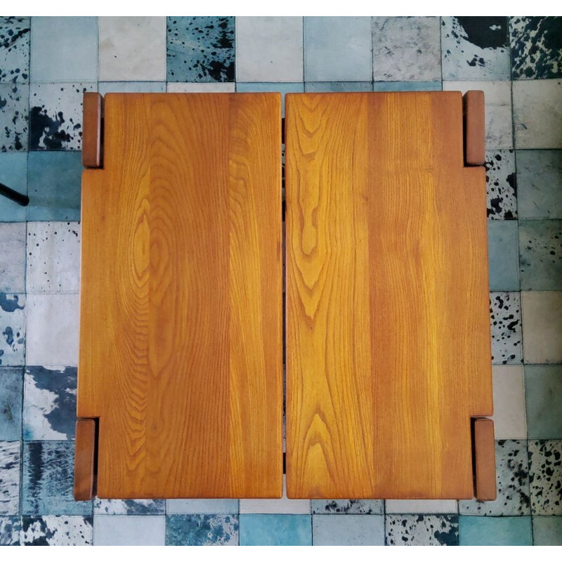 Table basse vintage en orme par la Maison Regain, 1960