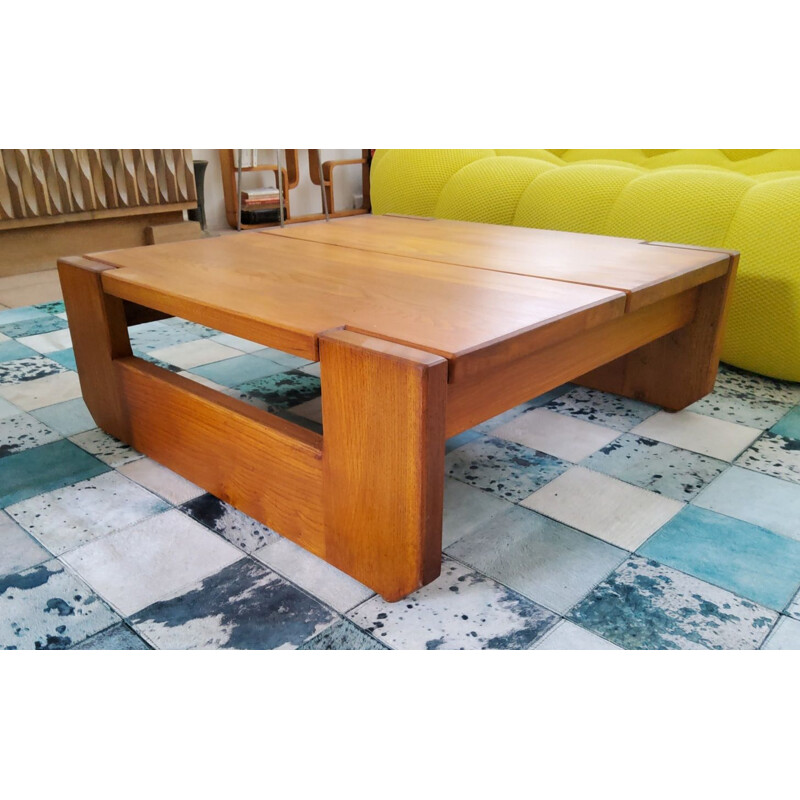 Vintage elmwood coffee table by Maison Regain, 1960