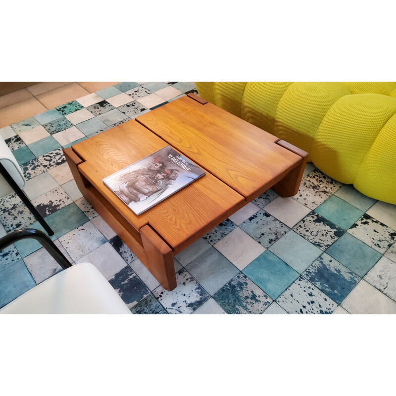 Vintage elmwood coffee table by Maison Regain, 1960