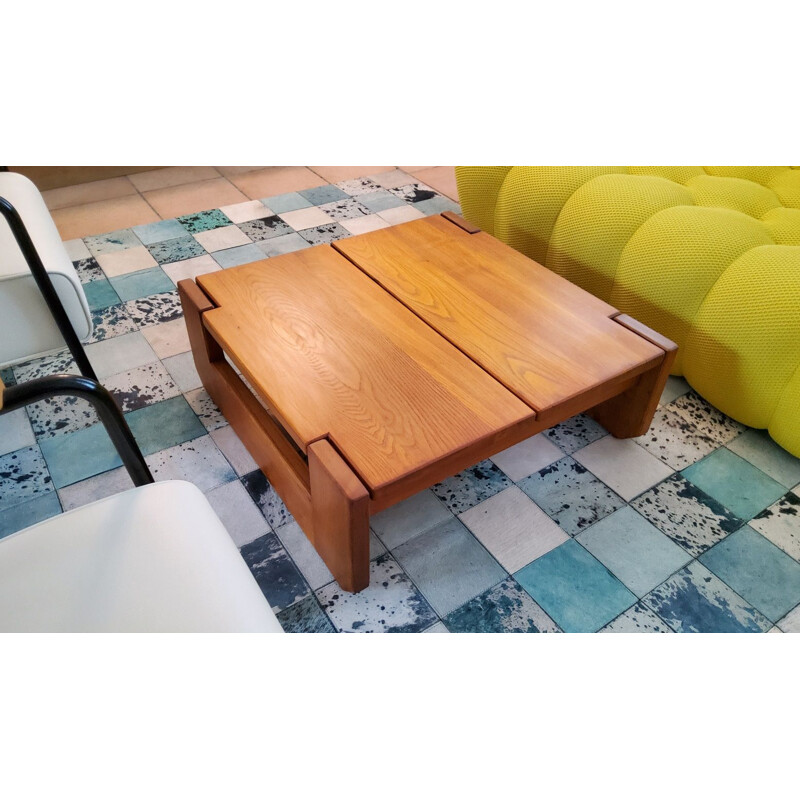 Vintage elmwood coffee table by Maison Regain, 1960