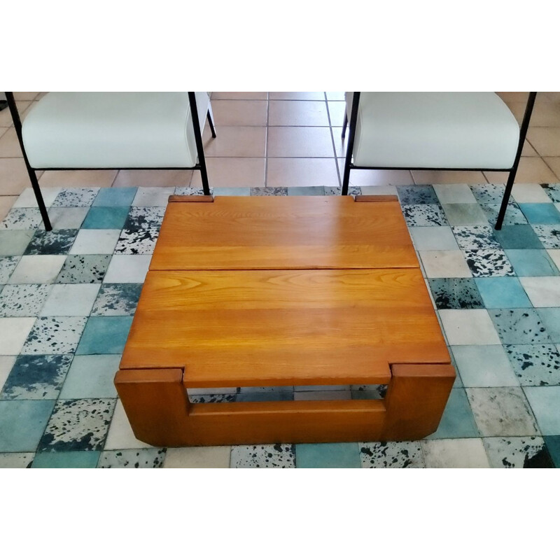 Vintage elmwood coffee table by Maison Regain, 1960