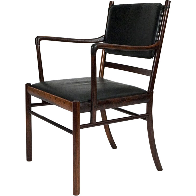 P. Jeppesen "PJ-3011" armchair in rosewood and black leather, Ole WANSCHER - 1960s