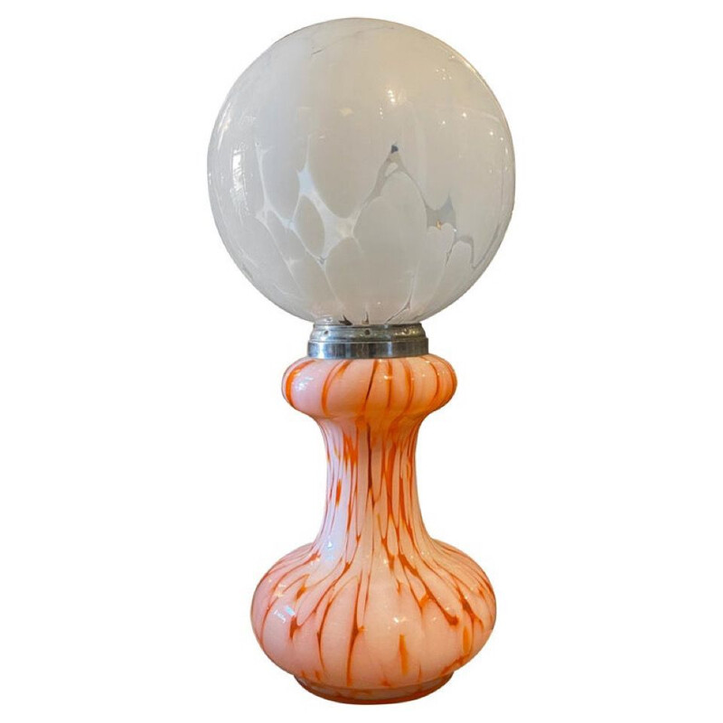 Space Age orange and white Murano glass table lamp, Italy 1970s
