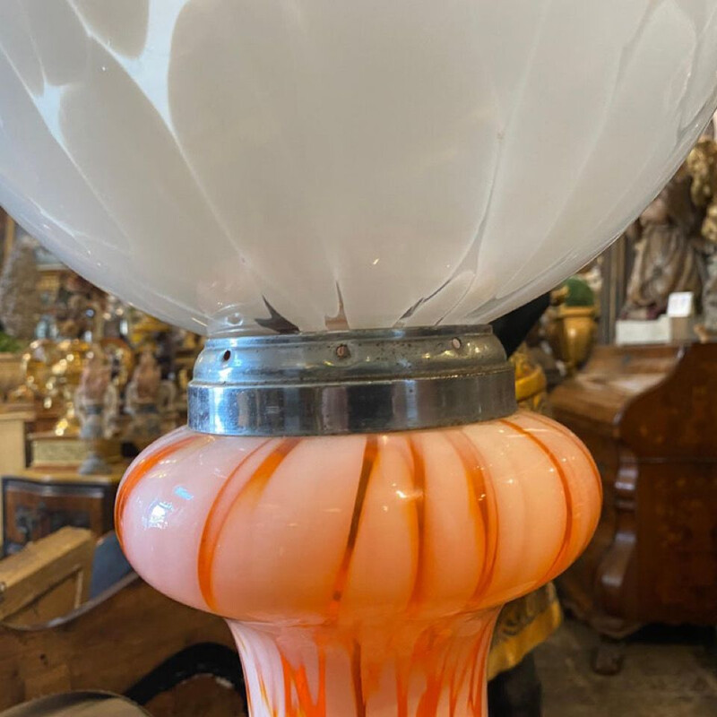 Lampe de table de l'ère spatiale en verre de Murano orange et blanc, Italie 1970
