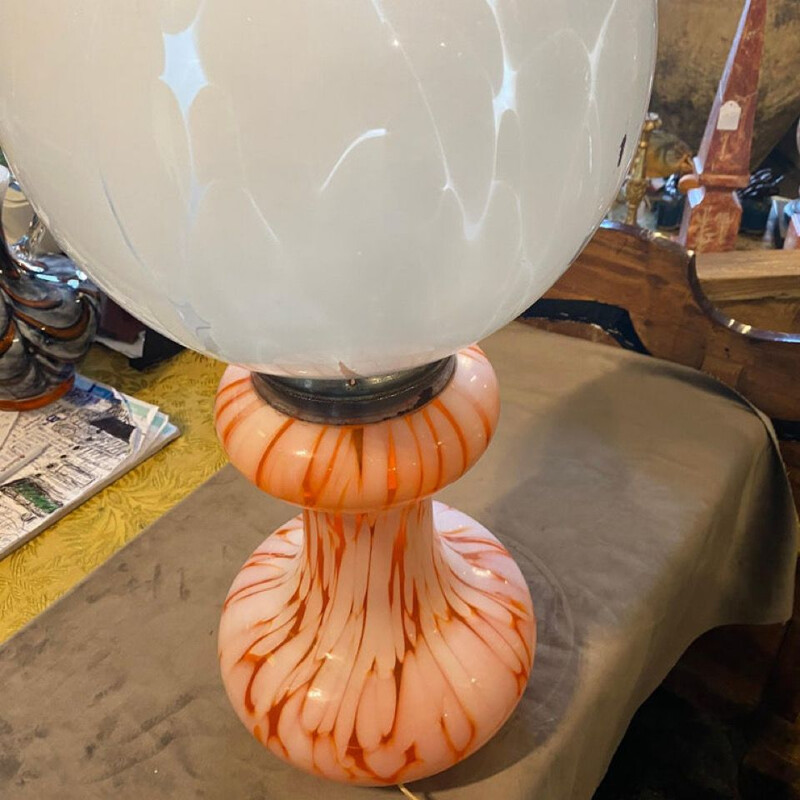 Space Age orange and white Murano glass table lamp, Italy 1970s