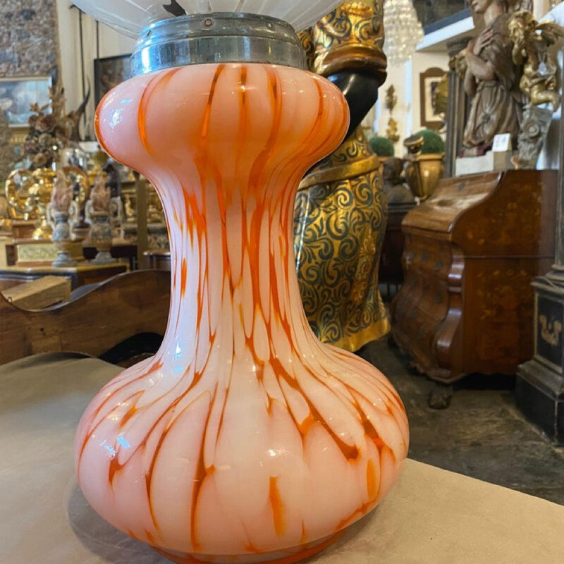 Lampe de table de l'ère spatiale en verre de Murano orange et blanc, Italie 1970