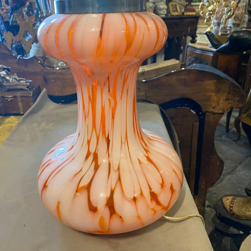 Space Age orange and white Murano glass table lamp, Italy 1970s